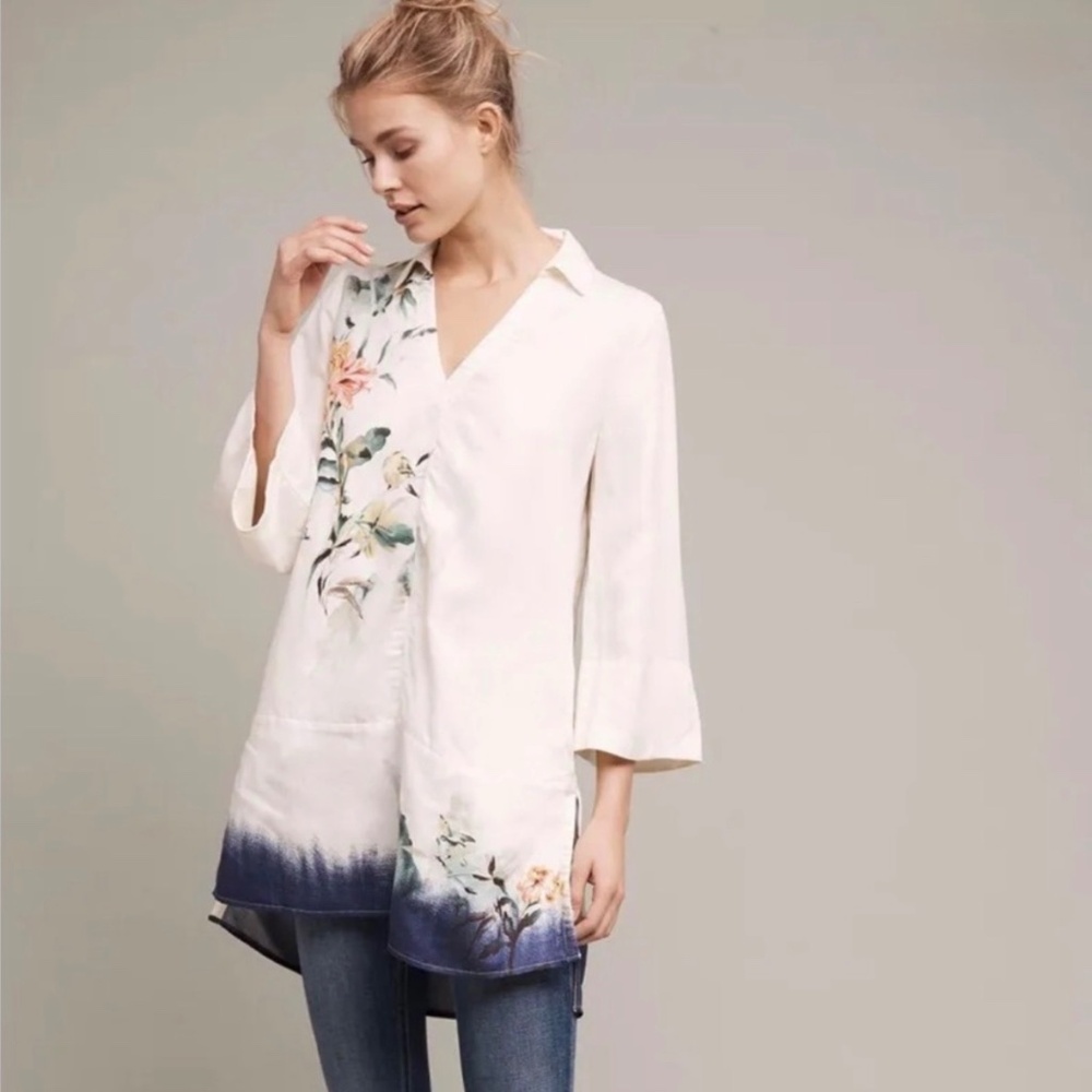 Anthropologie Watercolor Printed Tunic Top (L)